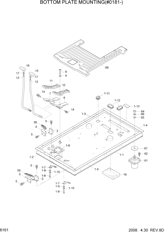 Схема запчастей Hyundai R140LC-7A - PAGE 6161 BOTTOM PLATE MOUNTING(#0181-) СТРУКТУРА