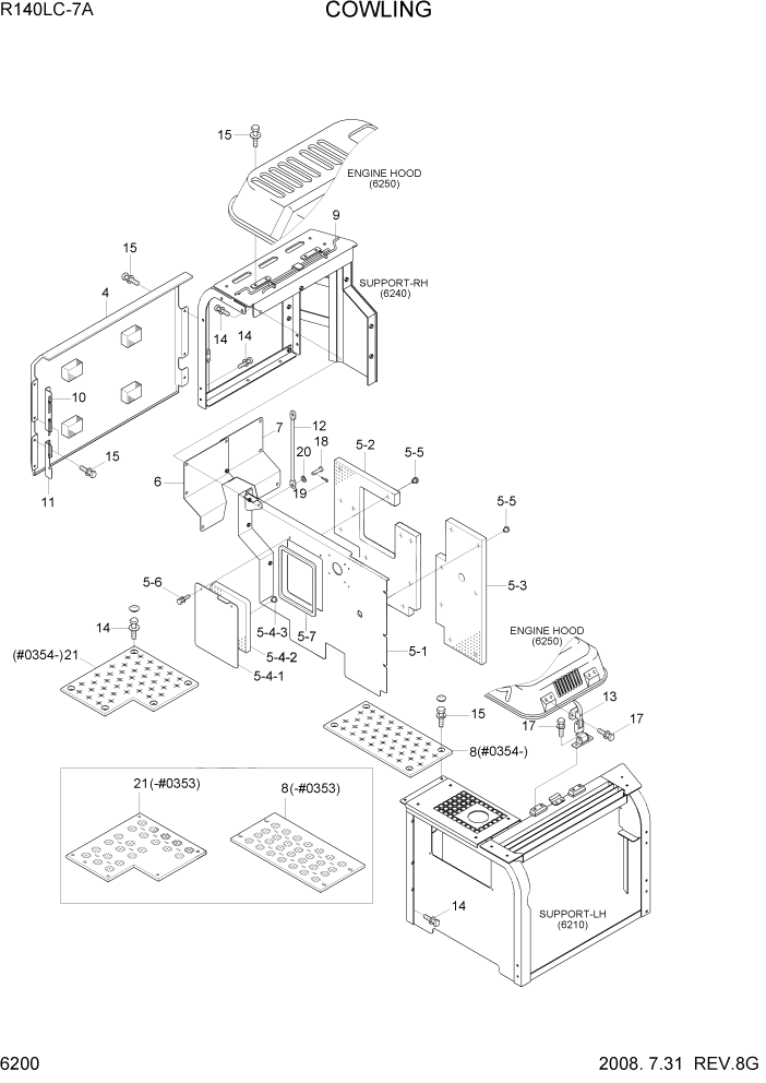 Схема запчастей Hyundai R140LC-7A - PAGE 6200 COWLING СТРУКТУРА