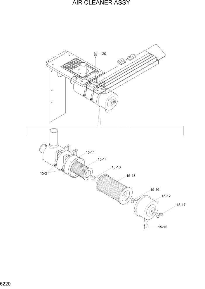 Схема запчастей Hyundai R140LC-7A - PAGE 6220 AIR CLEANER ASSY СТРУКТУРА