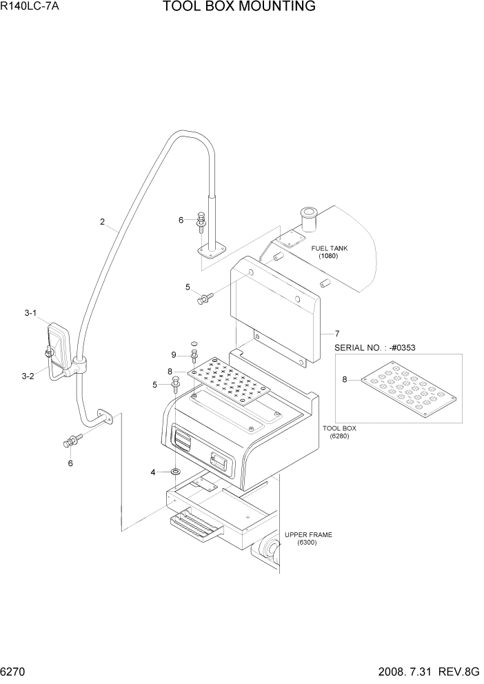 Схема запчастей Hyundai R140LC-7A - PAGE 6270 TOOL BOX MOUNTING СТРУКТУРА