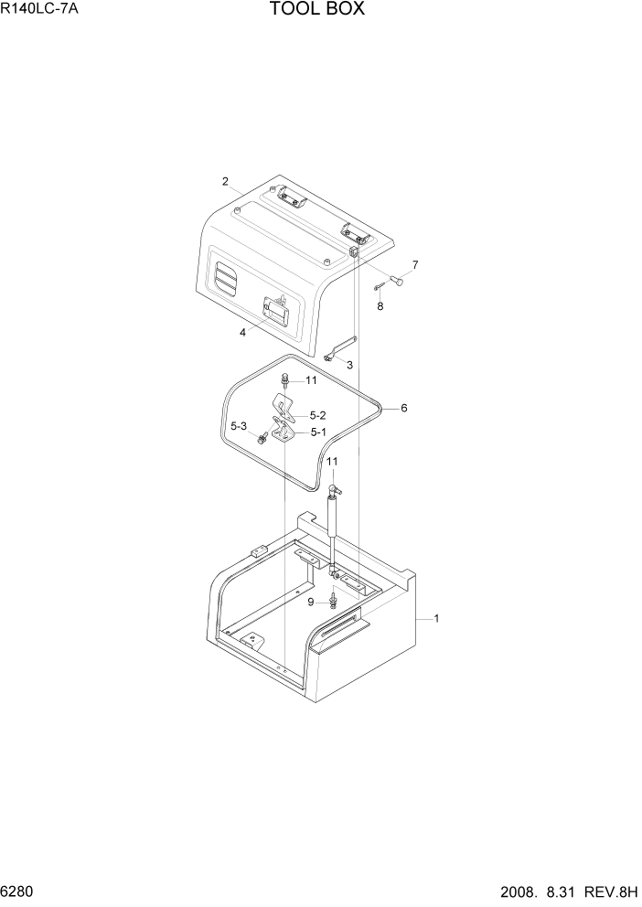 Схема запчастей Hyundai R140LC-7A - PAGE 6280 TOOL BOX СТРУКТУРА