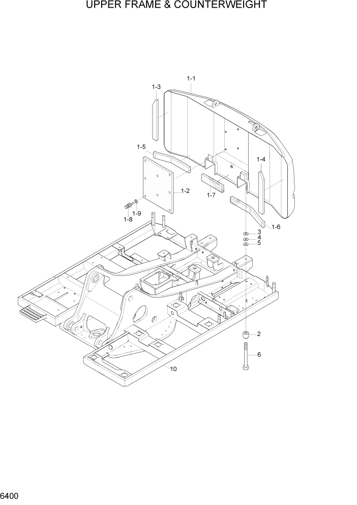 Схема запчастей Hyundai R140LC-7A - PAGE 6400 UPPER FRAME & COUNTERWEIGHT СТРУКТУРА