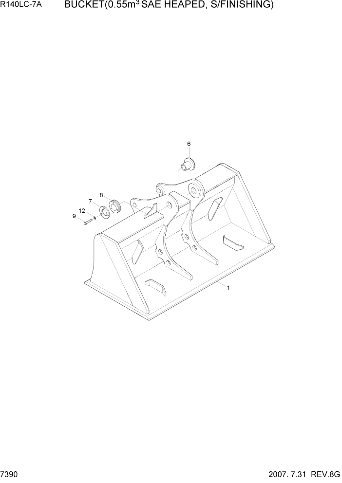 Схема запчастей Hyundai R140LC-7A - PAGE 7390 BUCKET(0.55M3 SAE HEAPED, S/FINISHING) РАБОЧЕЕ ОБОРУДОВАНИЕ