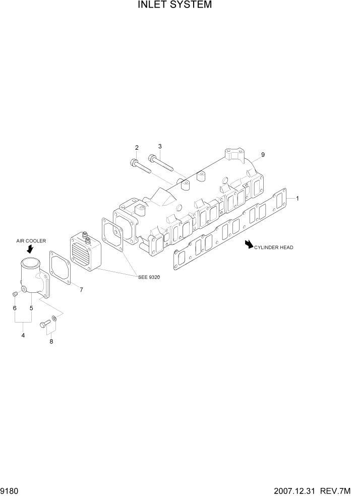 Схема запчастей Hyundai R140LC-7A - PAGE 9180 INLET SYSTEM ДВИГАТЕЛЬ БАЗА