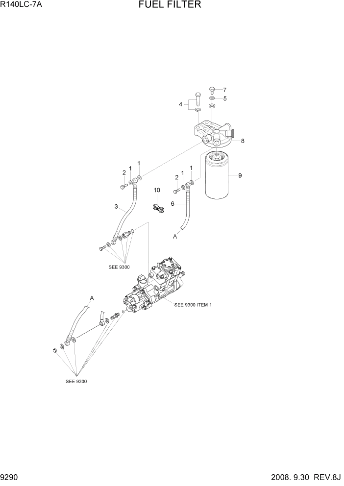 Схема запчастей Hyundai R140LC-7A - PAGE 9290 FUEL FILTER ДВИГАТЕЛЬ БАЗА
