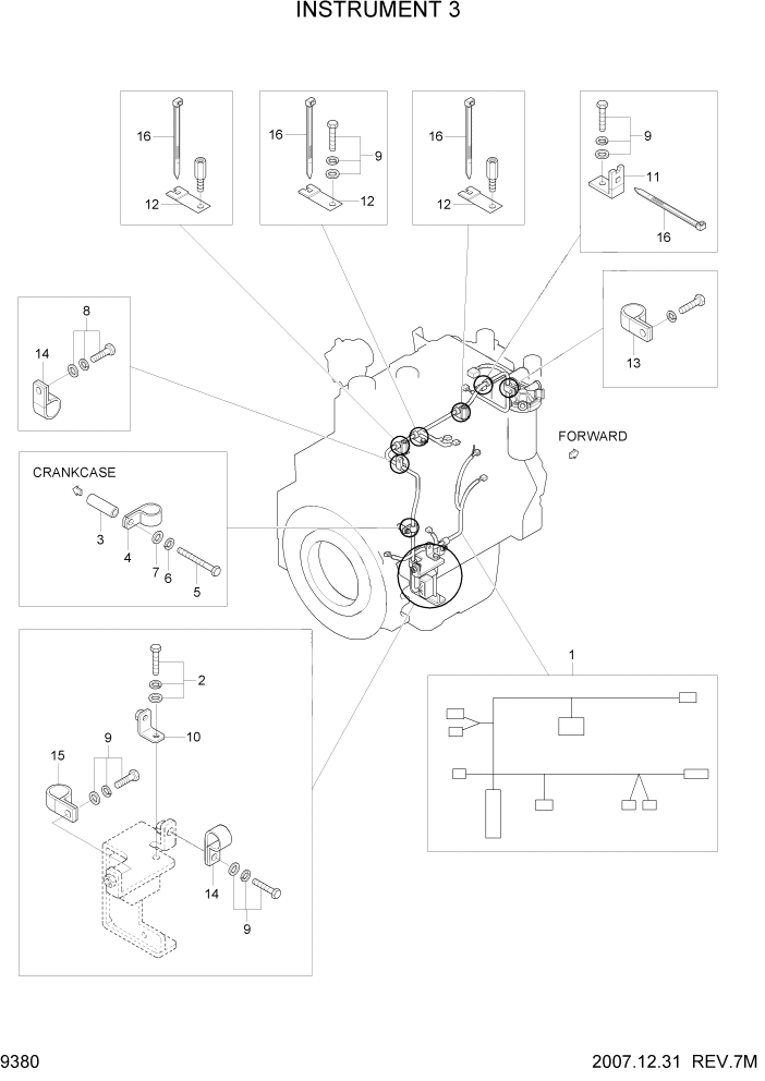 Схема запчастей Hyundai R140LC-7A - PAGE 9380 INSTRUMENT 3 ДВИГАТЕЛЬ БАЗА