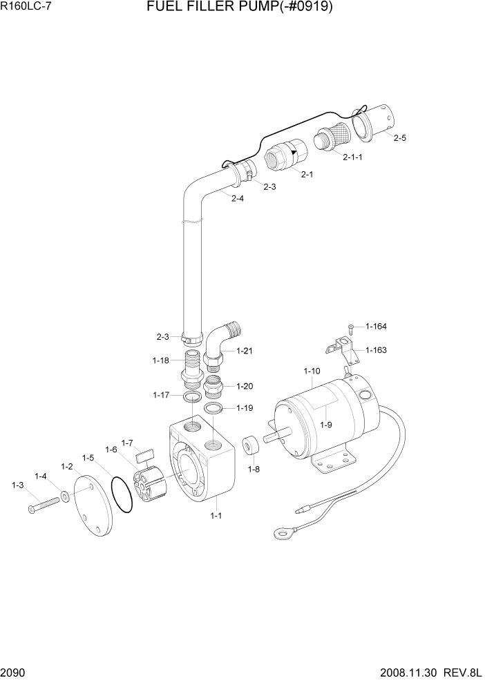 Схема запчастей Hyundai R160LC7 - PAGE 2090 FUEL FILLER PUMP(-#0919) ЭЛЕКТРИЧЕСКАЯ СИСТЕМА