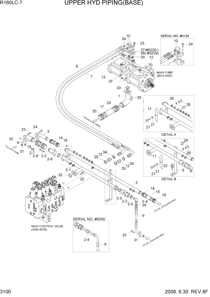 Схема запчастей Hyundai R160LC7 - PAGE 3100 UPPER HYD PIPING(BASE) ГИДРАВЛИЧЕСКАЯ СИСТЕМА