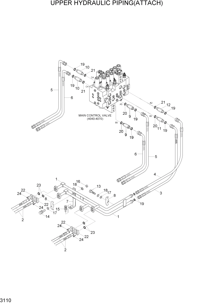 Схема запчастей Hyundai R160LC7 - PAGE 3110 UPPER HYDRAULIC PIPING(ATTACH) ГИДРАВЛИЧЕСКАЯ СИСТЕМА