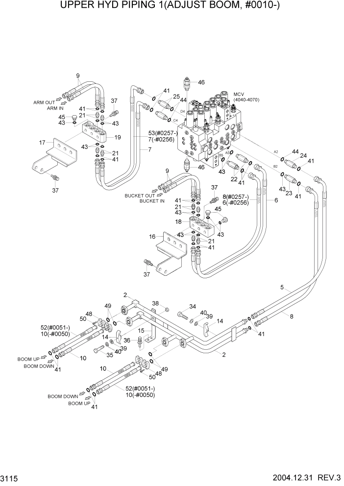 Схема запчастей Hyundai R160LC7 - PAGE 3115 UPPER HYD PIPING 1(ADJUST BOOM, #0010-) ГИДРАВЛИЧЕСКАЯ СИСТЕМА