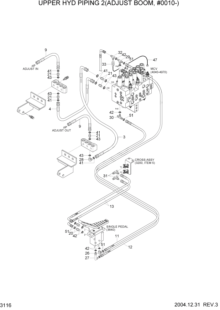 Схема запчастей Hyundai R160LC7 - PAGE 3116 UPPER HYD PIPING 2(ADJUST BOOM, #0010-) ГИДРАВЛИЧЕСКАЯ СИСТЕМА