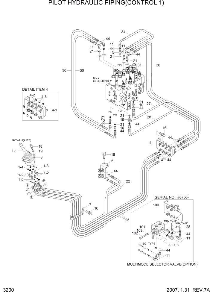 Схема запчастей Hyundai R160LC7 - PAGE 3200 PILOT HYDRAULIC PIPING(CONTROL 1) ГИДРАВЛИЧЕСКАЯ СИСТЕМА