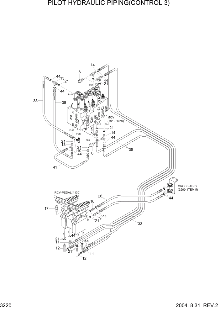 Схема запчастей Hyundai R160LC7 - PAGE 3220 PILOT HYDRAULIC PIPING(CONTROL 3) ГИДРАВЛИЧЕСКАЯ СИСТЕМА