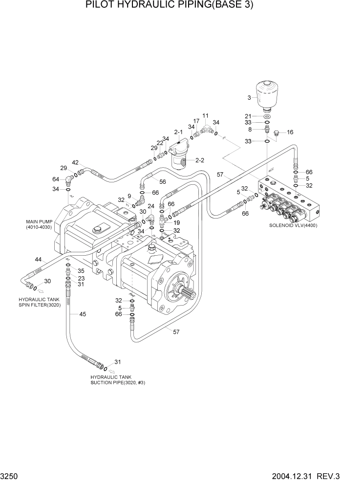 Схема запчастей Hyundai R160LC7 - PAGE 3250 PILOT HYDRAULIC PIPING(BASE 3) ГИДРАВЛИЧЕСКАЯ СИСТЕМА