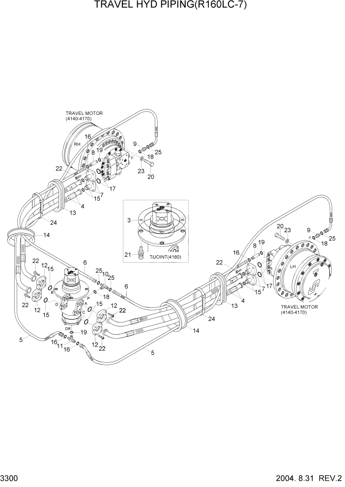 Схема запчастей Hyundai R160LC7 - PAGE 3300 TRAVEL HYD PIPING(R160LC-7) ГИДРАВЛИЧЕСКАЯ СИСТЕМА