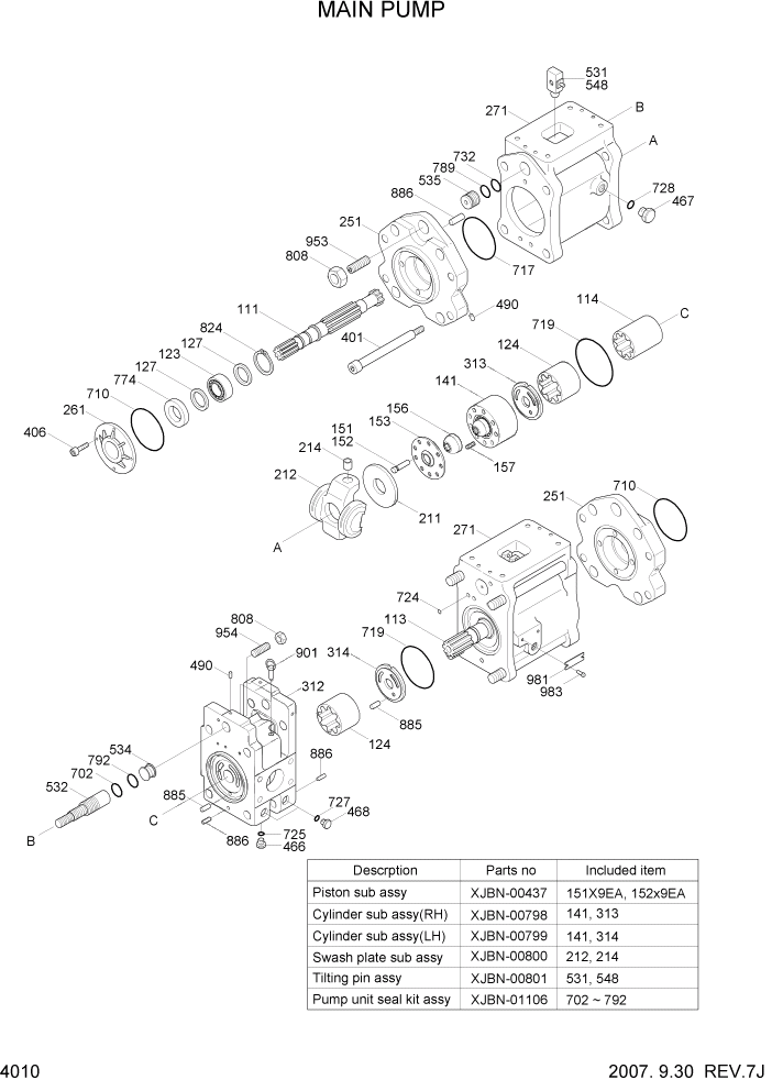 Схема запчастей Hyundai R160LC7 - PAGE 4010 MAIN PUMP ГИДРАВЛИЧЕСКИЕ КОМПОНЕНТЫ
