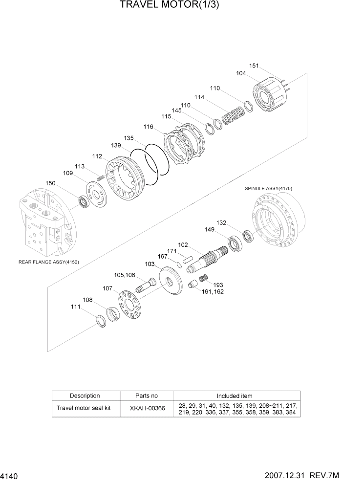 Схема запчастей Hyundai R160LC7 - PAGE 4140 TRAVEL MOTOR(1/3) ГИДРАВЛИЧЕСКИЕ КОМПОНЕНТЫ