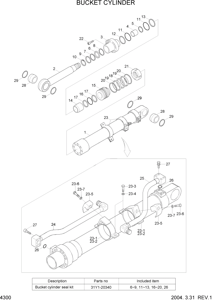 Схема запчастей Hyundai R160LC7 - PAGE 4300 BUCKET CYLINDER ГИДРАВЛИЧЕСКИЕ КОМПОНЕНТЫ