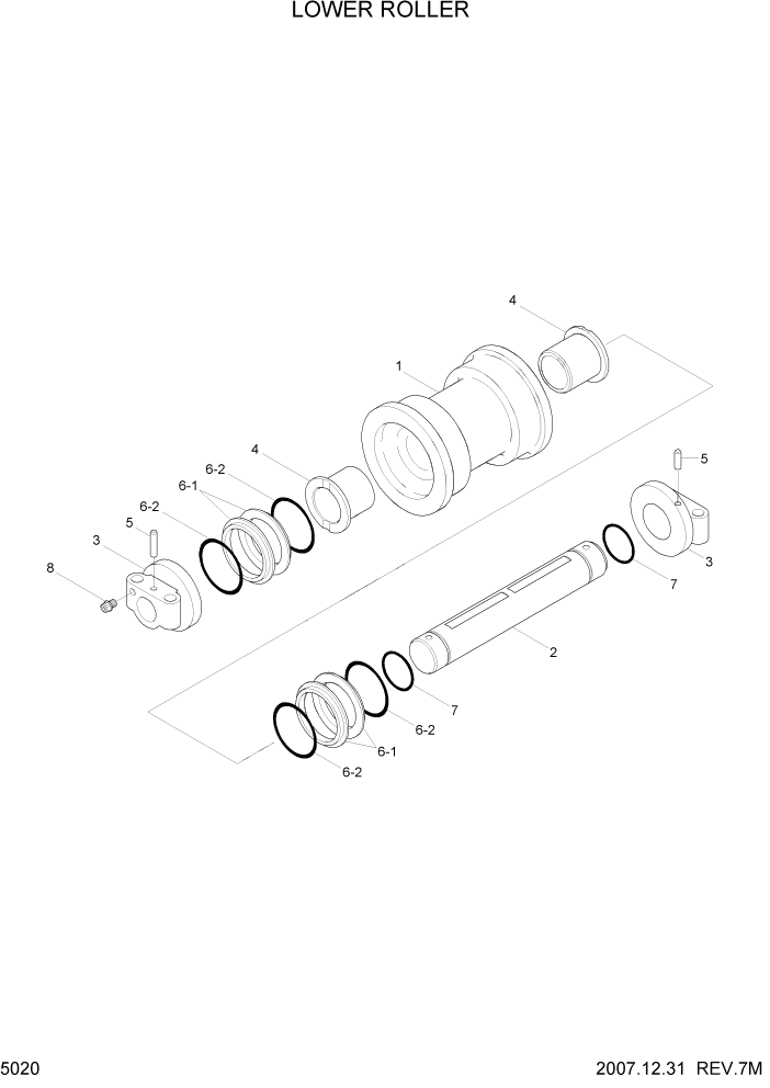 Схема запчастей Hyundai R160LC7 - PAGE 5020 LOWER ROLLER ХОДОВАЯ ЧАСТЬ