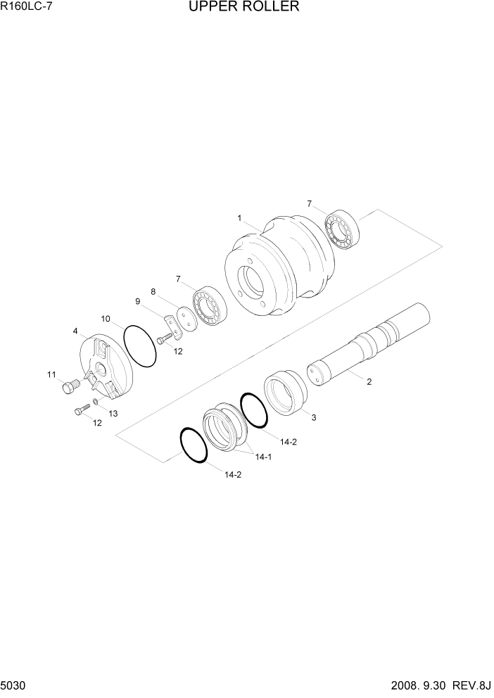 Схема запчастей Hyundai R160LC7 - PAGE 5030 UPPER ROLLER ХОДОВАЯ ЧАСТЬ