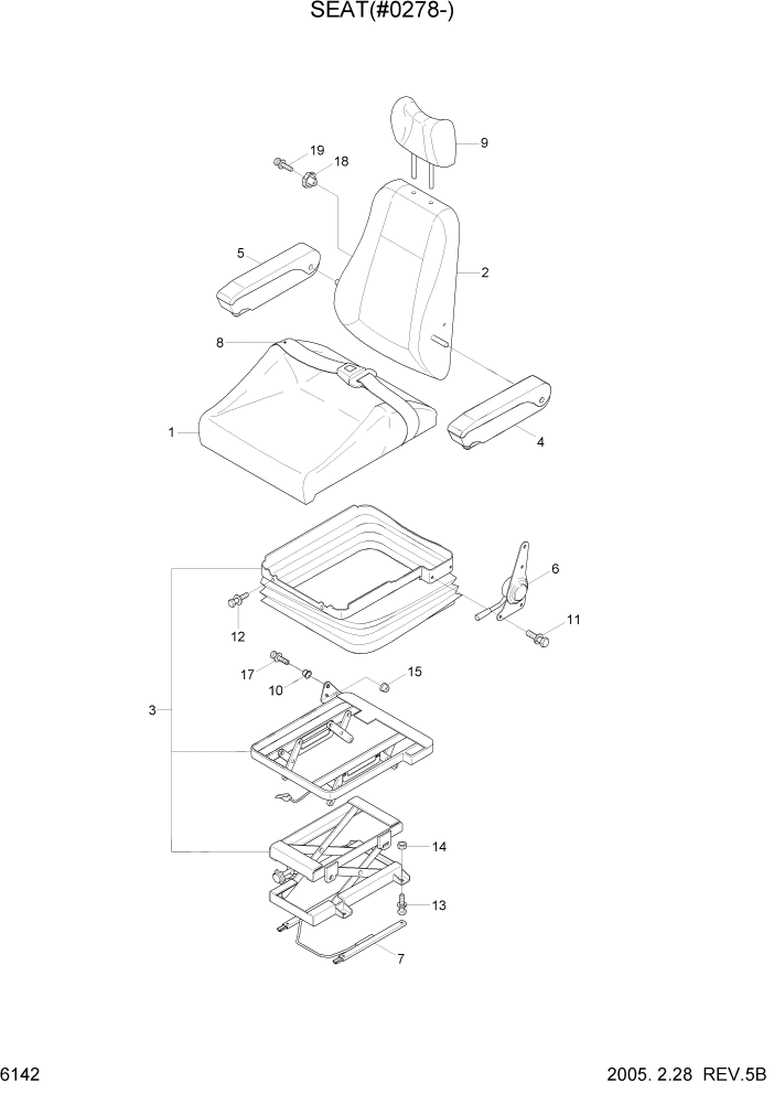 Схема запчастей Hyundai R160LC7 - PAGE 6142 SEAT(#0278-) СТРУКТУРА