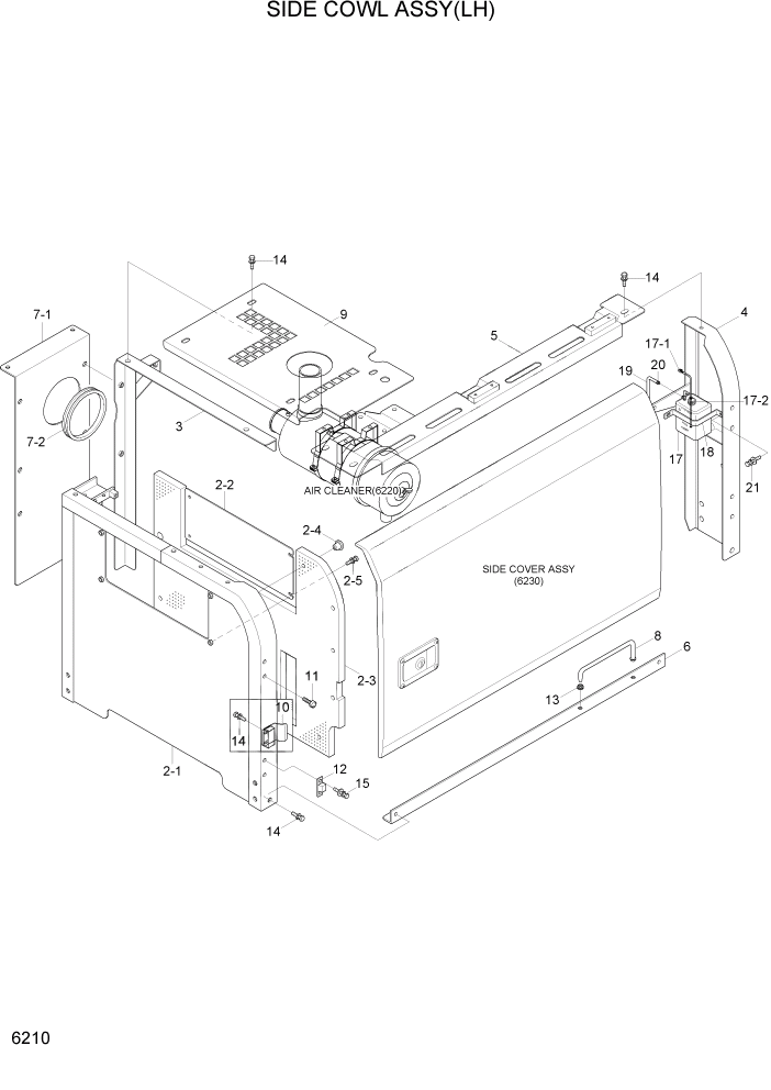 Схема запчастей Hyundai R160LC7 - PAGE 6210 SIDE COWL ASSY(LH) СТРУКТУРА