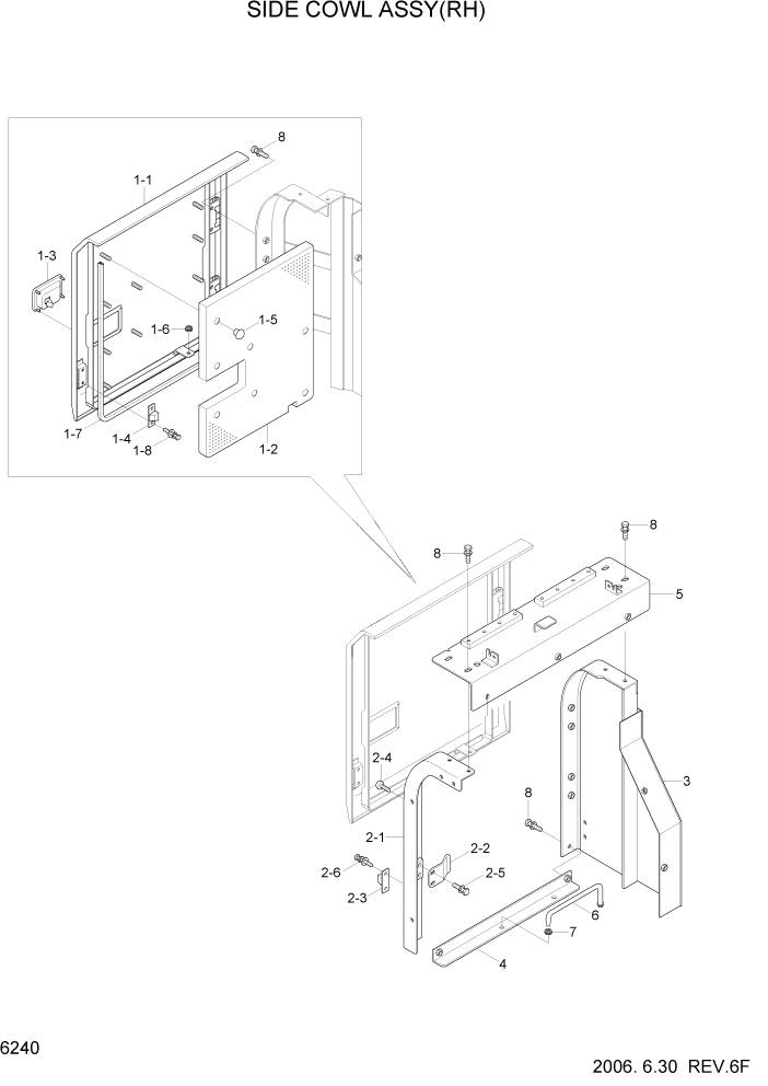 Схема запчастей Hyundai R160LC7 - PAGE 6240 SIDE COWL ASSY(RH) СТРУКТУРА