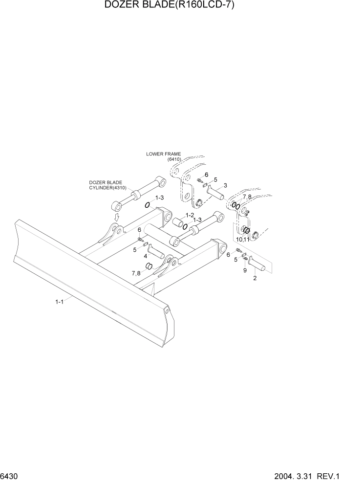 Схема запчастей Hyundai R160LC7 - PAGE 6430 DOZER BLADE(R160LCD-7) СТРУКТУРА