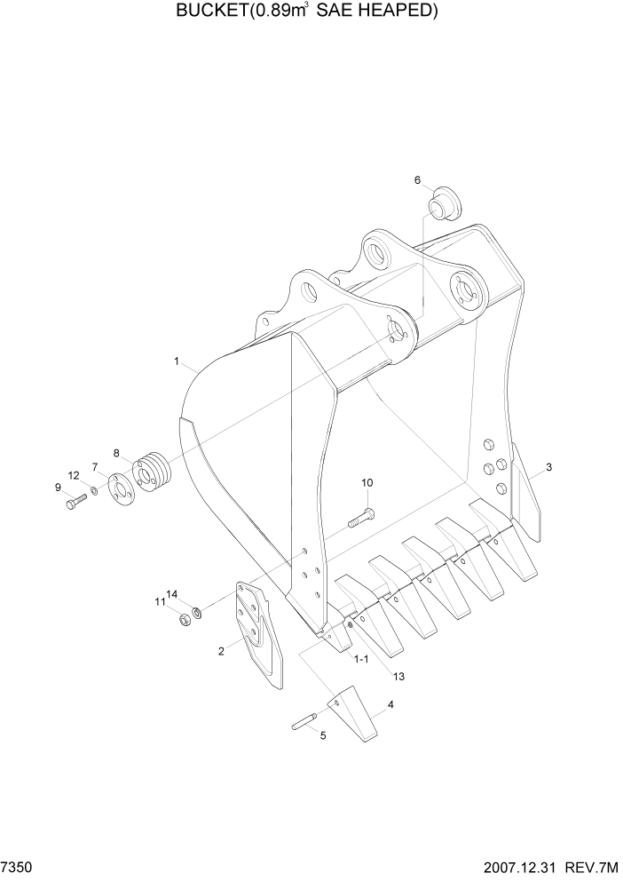 Схема запчастей Hyundai R160LC7 - PAGE 7350 BUCKET(0.89M3 SAE HEAPED) РАБОЧЕЕ ОБОРУДОВАНИЕ