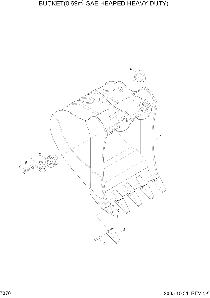 Схема запчастей Hyundai R160LC7 - PAGE 7370 BUCKET(0.69M3 SAE HEAPED HEAVY DUTY) РАБОЧЕЕ ОБОРУДОВАНИЕ