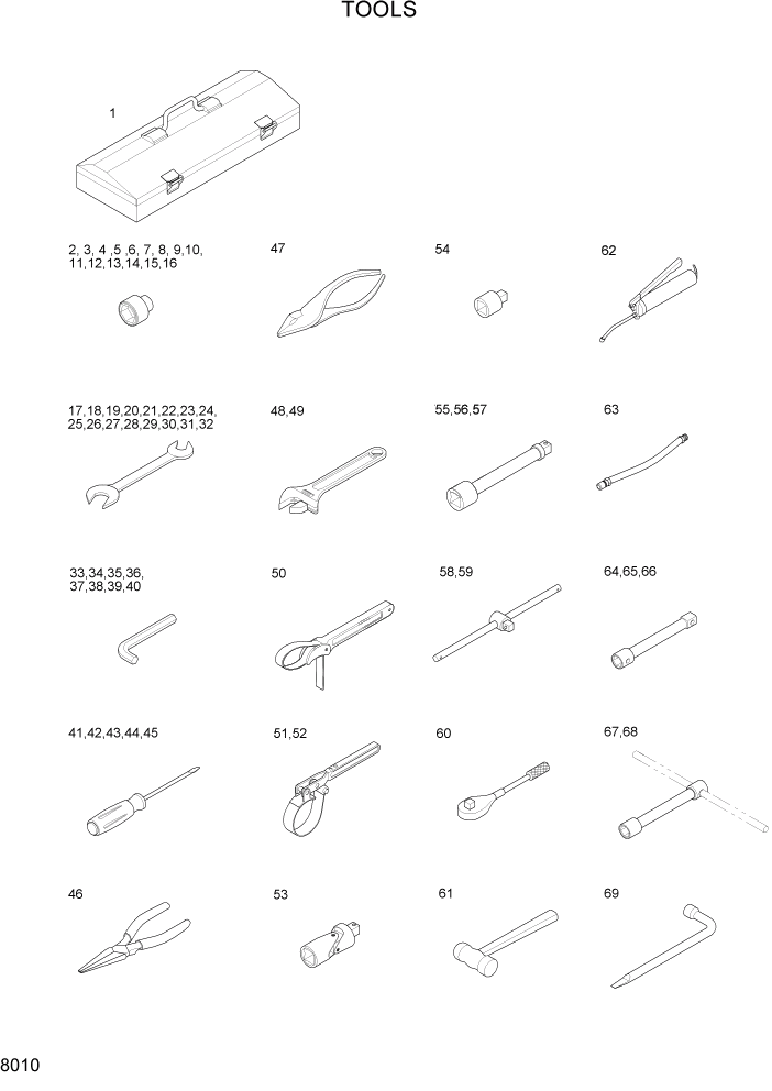 Схема запчастей Hyundai R160LC7 - PAGE 8010 TOOLS ДРУГИЕ ЧАСТИ