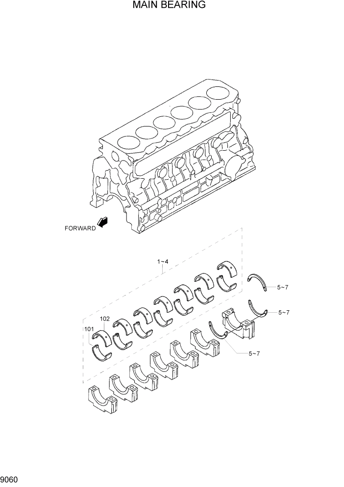 Схема запчастей Hyundai R160LC7 - PAGE 9060 MAIN BEARING ДВИГАТЕЛЬ БАЗА