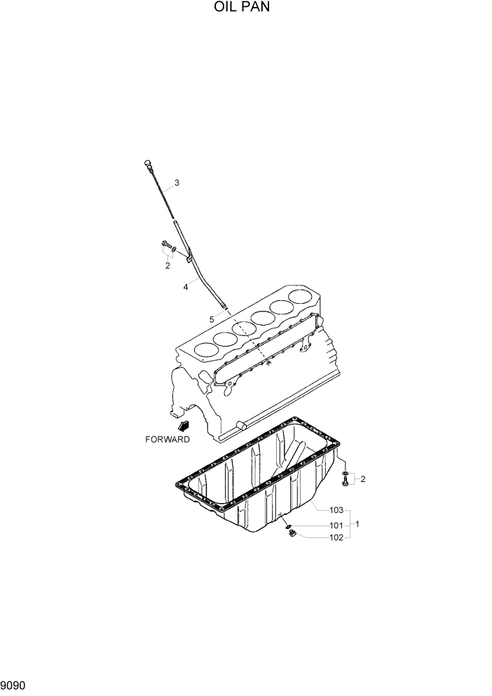 Схема запчастей Hyundai R160LC7 - PAGE 9090 OIL PAN ДВИГАТЕЛЬ БАЗА