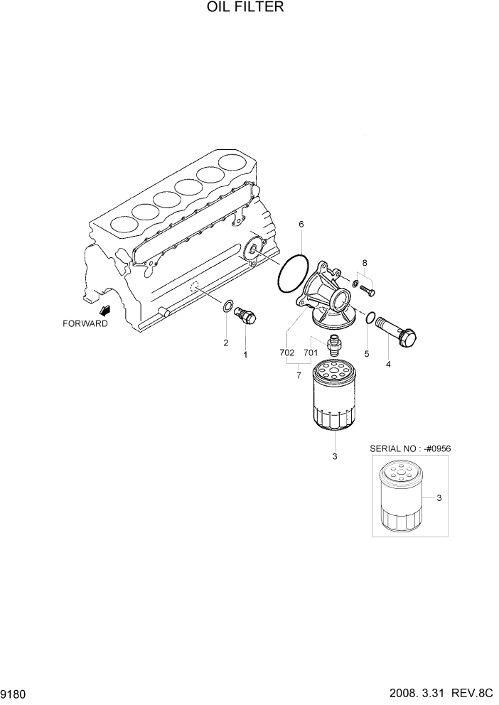 Схема запчастей Hyundai R160LC7 - PAGE 9180 OIL FILTER ДВИГАТЕЛЬ БАЗА