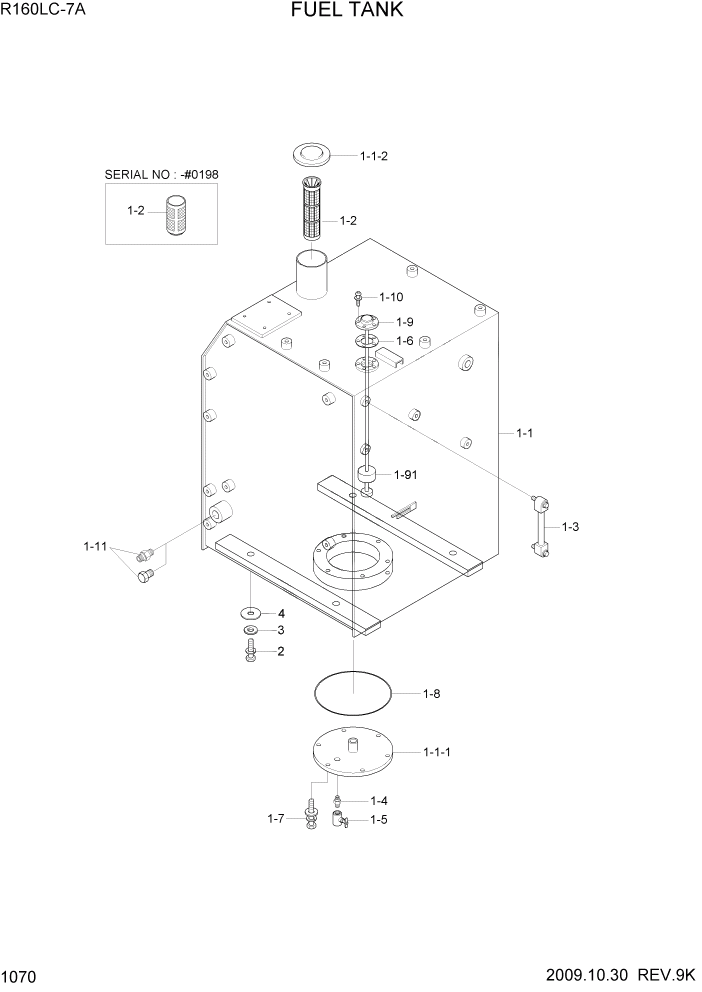 Схема запчастей Hyundai R160LC7A - PAGE 1070 FUEL TANK СИСТЕМА ДВИГАТЕЛЯ