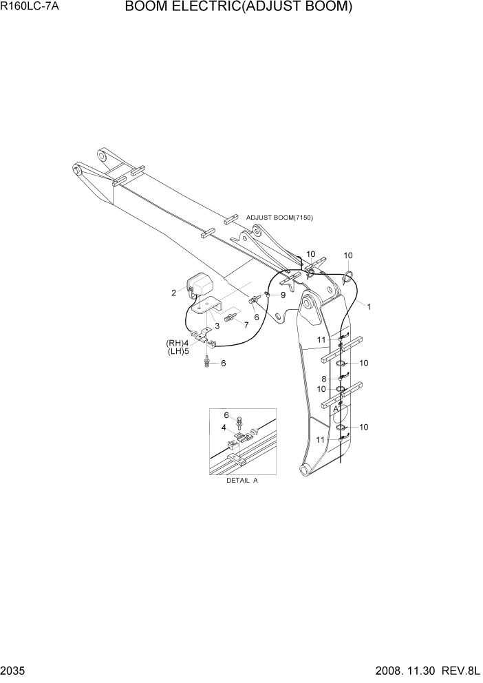 Схема запчастей Hyundai R160LC7A - PAGE 2035 BOOM ELECTRIC(ADJUST BOOM) ЭЛЕКТРИЧЕСКАЯ СИСТЕМА