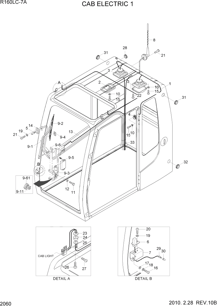 Схема запчастей Hyundai R160LC7A - PAGE 2060 CAB ELECTRIC 1 ЭЛЕКТРИЧЕСКАЯ СИСТЕМА