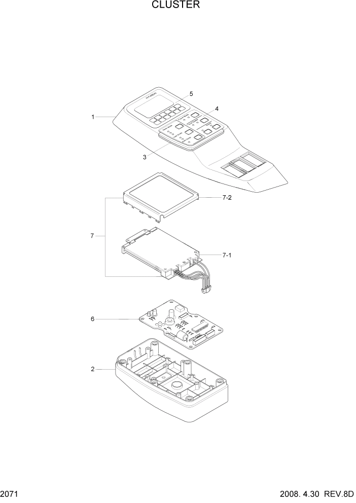 Схема запчастей Hyundai R160LC7A - PAGE 2071 CLUSTER ЭЛЕКТРИЧЕСКАЯ СИСТЕМА