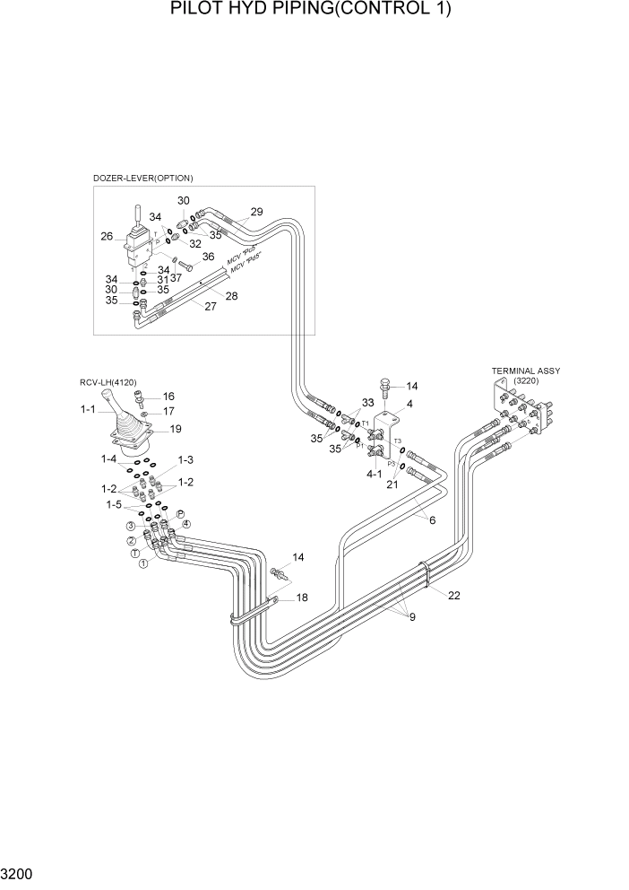 Схема запчастей Hyundai R160LC7A - PAGE 3200 PILOT HYD PIPING(CONTROL 1) ГИДРАВЛИЧЕСКАЯ СИСТЕМА