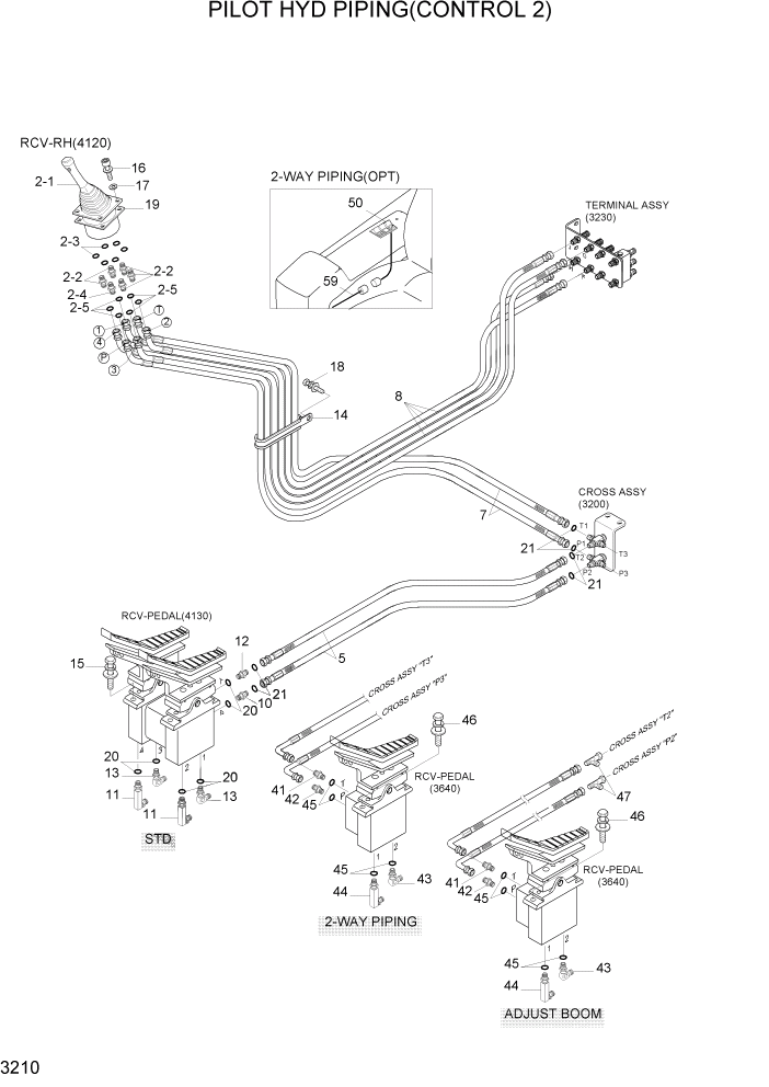 Схема запчастей Hyundai R160LC7A - PAGE 3210 PILOT HYD PIPING(CONTROL 2) ГИДРАВЛИЧЕСКАЯ СИСТЕМА