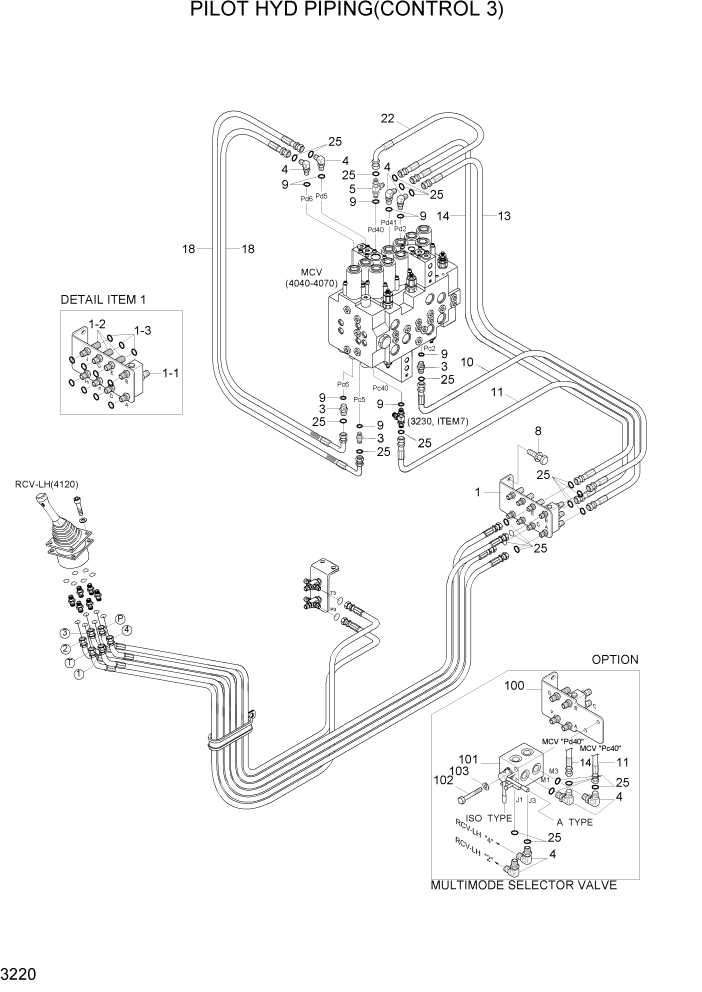 Схема запчастей Hyundai R160LC7A - PAGE 3220 PILOT HYD PIPING(CONTROL 3) ГИДРАВЛИЧЕСКАЯ СИСТЕМА