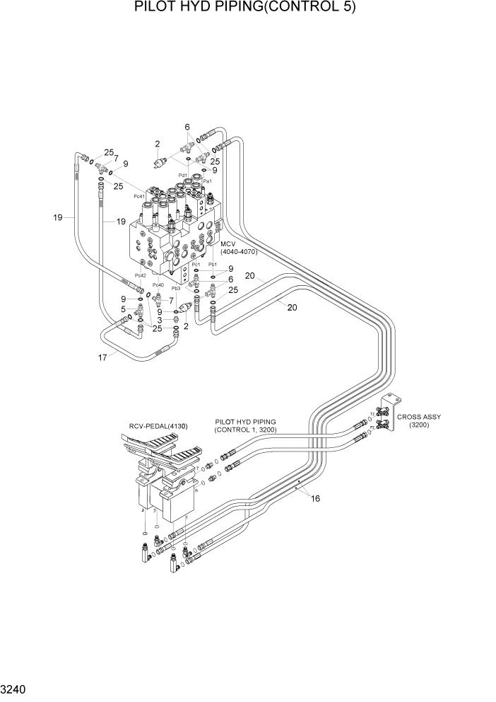 Схема запчастей Hyundai R160LC7A - PAGE 3240 PILOT HYD PIPING(CONTROL 5) ГИДРАВЛИЧЕСКАЯ СИСТЕМА