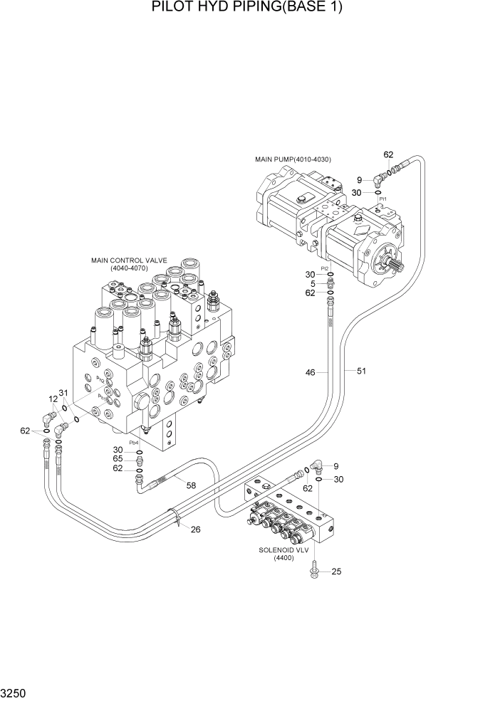 Схема запчастей Hyundai R160LC7A - PAGE 3250 PILOT HYD PIPING(BASE 1) ГИДРАВЛИЧЕСКАЯ СИСТЕМА