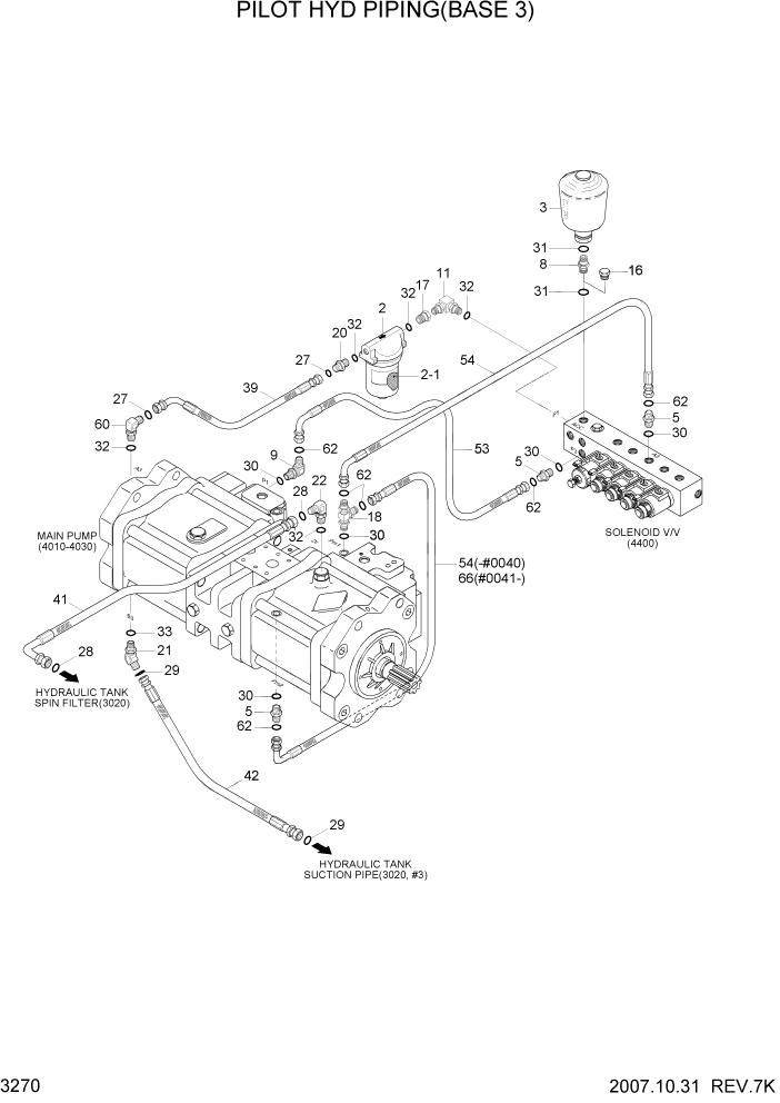 Схема запчастей Hyundai R160LC7A - PAGE 3270 PILOT HYD PIPING(BASE 3) ГИДРАВЛИЧЕСКАЯ СИСТЕМА