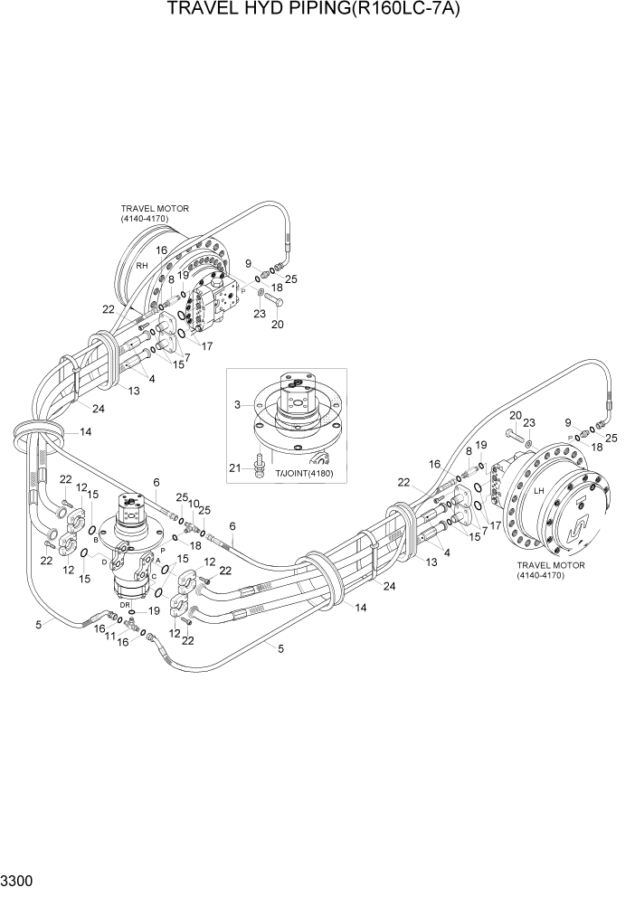 Схема запчастей Hyundai R160LC7A - PAGE 3300 TRAVEL HYD PIPING(R160LC-7A) ГИДРАВЛИЧЕСКАЯ СИСТЕМА