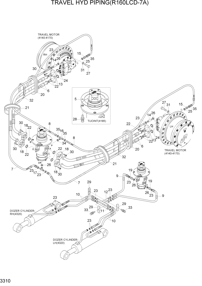 Схема запчастей Hyundai R160LC7A - PAGE 3310 TRAVEL HYD PIPING(R160LCD-7A) ГИДРАВЛИЧЕСКАЯ СИСТЕМА