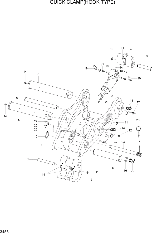 Схема запчастей Hyundai R160LC7A - PAGE 3455 QUICK CLAMP(HOOK TYPE) ГИДРАВЛИЧЕСКАЯ СИСТЕМА