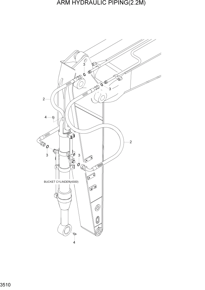 Схема запчастей Hyundai R160LC7A - PAGE 3510 ARM HYD PIPING(2.2M) ГИДРАВЛИЧЕСКАЯ СИСТЕМА