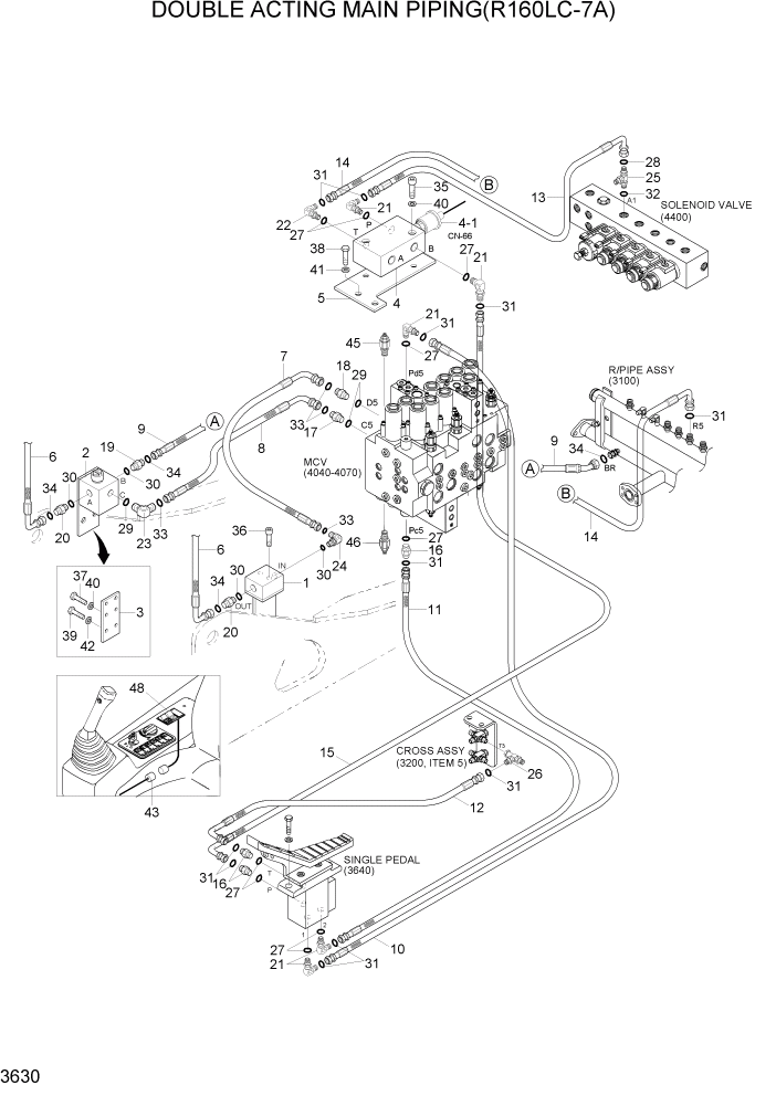 Схема запчастей Hyundai R160LC7A - PAGE 3630 DOUBLE ACTING MAIN PIPING(R160LC-7A) ГИДРАВЛИЧЕСКАЯ СИСТЕМА