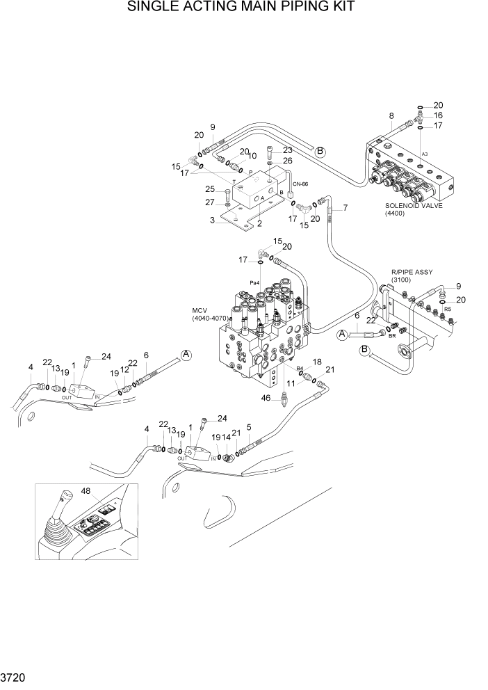 Схема запчастей Hyundai R160LC7A - PAGE 3720 SINGLE ACTING MAIN PIPING KIT ГИДРАВЛИЧЕСКАЯ СИСТЕМА